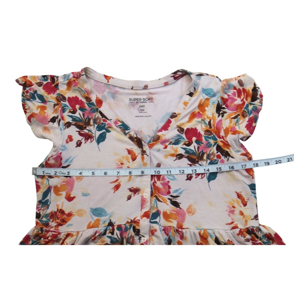 Torrid Super Soft Knit Floral Tiered Babydoll Top Button Front V-Neck Pink 00 - Picture 5 of 9